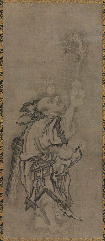 Hotei met Daoïstische onsterfelijken: Onsterfelijke met kalebas en draak door Kyūseki Tomonobu