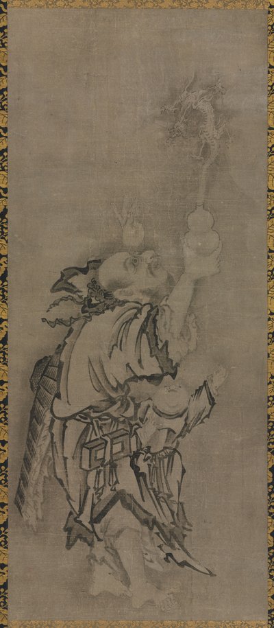 Hotei met Daoïstische onsterfelijken: Onsterfelijke met kalebas en draak, ca. 1575-1600 door Kyūseki Tomonobu