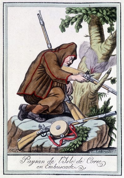 Boer van het Eiland Corsica in hinderlaag - in "Encyclopédie des voyages" door J. Grasset St Sauveur, Deron, Parijs door L.F. Labrousse