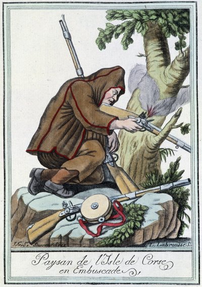 Boer van het eiland Corsica in hinderlaag - in "Encyclopédie des voyages" door J. Grasset St Sauveur, Deron, Parijs door L.F. Labrousse