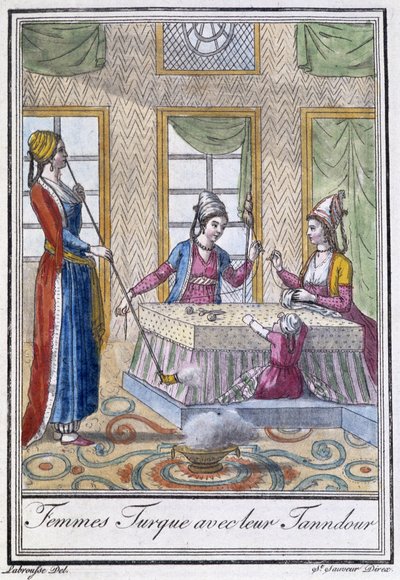 Turkse vrouwen met hun Tanndour - in "Encyclopédie des voyages" door J. Grasset St Sauveur, ed. Deroy, Parijs door L.F. Labrousse