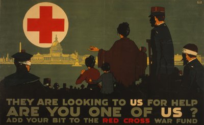Ze Kijken naar ons voor Hulp, Eerste Wereldoorlog Poster voor het Rode Kruis door L.N. Britton