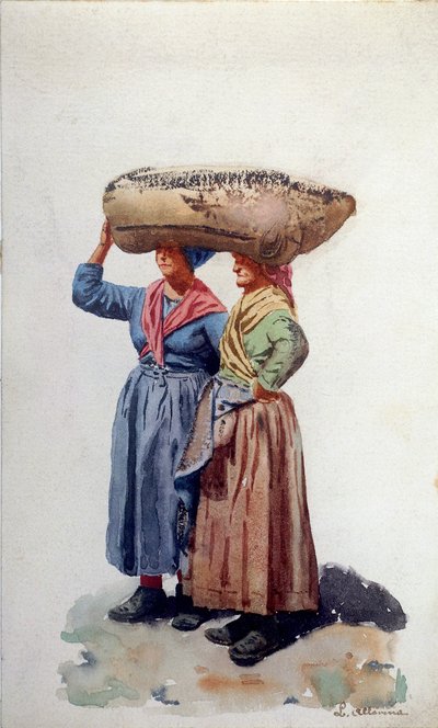 Twee vrouwelijke havenarbeiders in de haven van Genua, ca. 1890 door L. Allavena