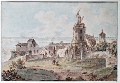 Een Chappe telegraaf bovenop een toren, door Goblain, eind 18e eeuw door L. Goblain