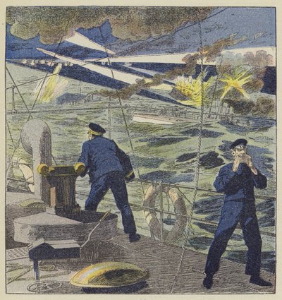 Aanval van Japanse torpedobootjagers op de vloot van admiraal Skrydloff door L. Malespine