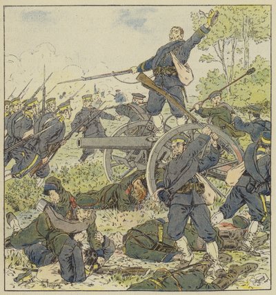 Russische batterij veroverd met de bajonet door Japanse infanterie door L. Malespine