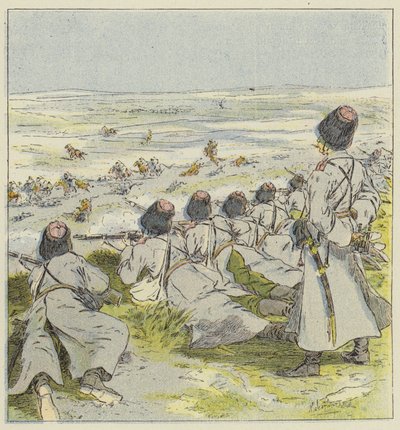 Verdediging van de weg naar Kasan door de Kozakken door L. Malespine