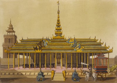 De koning van Siam spreekt hovelingen toe in zijn paviljoen, plaat 69 uit Le Costume Ancien et Moderne door Jules Ferrario, gegraveerd door Gaetano Zancon (1771-1816) gepubliceerd ca.1820s-30s door L. Rossi