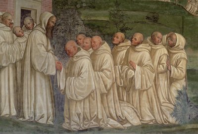 Benedictijnse monniken, uit het leven van St. Benedictus door L. Signorelli
