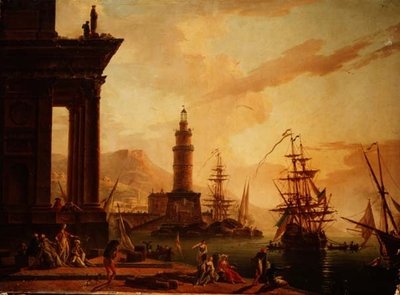 Capriccio van een mediterrane haven met een Nederlandse fregat en andere schepen door La Croix de Marseilles