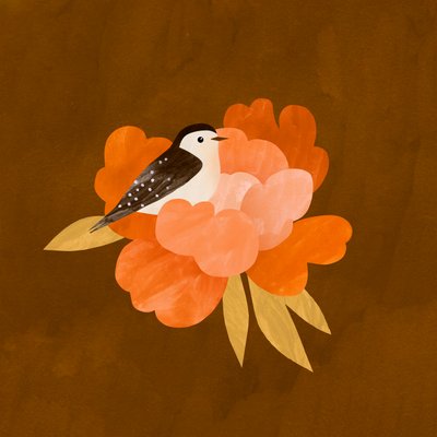Vogel en pioenroos, 2021 door Léa Le Pivert