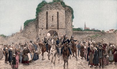 Cavalerie verlaat een Bretonse stad door Lady  Butler
