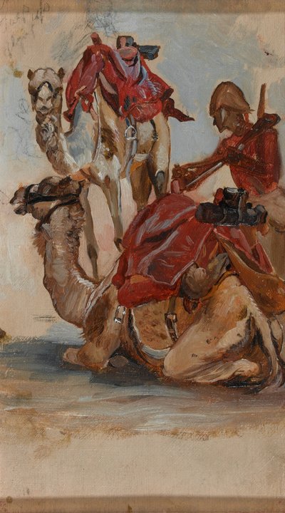 Britse soldaat, Kameelkorps, Egypte, 1e Soedan Oorlog, circa 1885 door Lady Butler