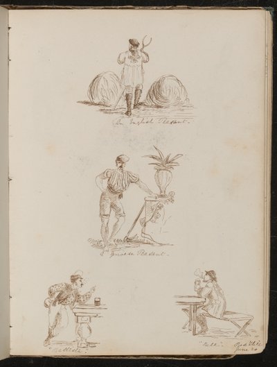 "Engelse Boer", "een Genuese Boer", Studie van Figuren in Tavernes Ingeschreven "Battista" en "Bile", Plaats en Datum "20 Juni" door Lady Butler