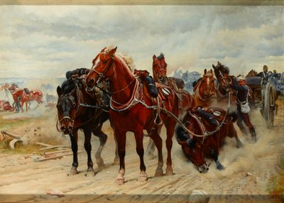 Patiënt Helden, een Koninklijk Paardenartillerie Kanonteam in actie, circa 1882 door Lady Butler