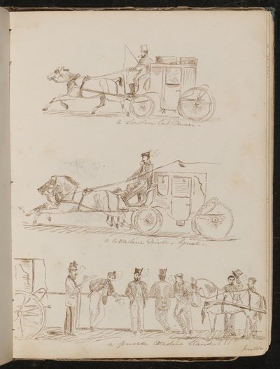Studies van "een Londense Cabchauffeur", "een Cittadine Chauffeur - Genua", en "een Genuese Cittadine Stand", Gedateerd "26 Juni/61" door Lady Butler