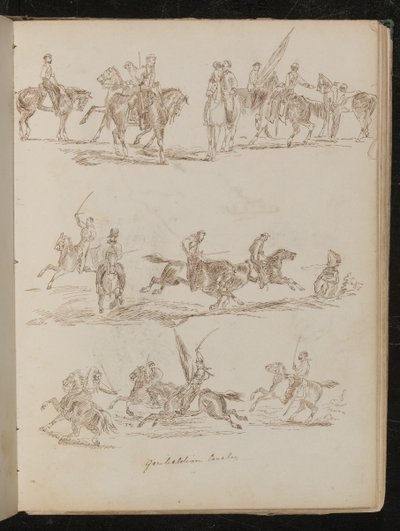 Drie Studies van Soldaten te Paard Ingeschreven "Garibaldische Cavalerie" door Lady Butler