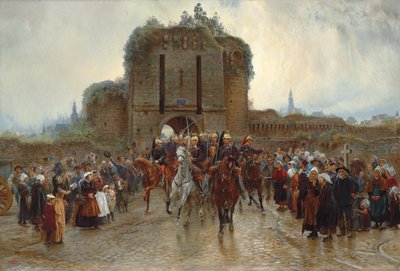 Naar het front: Franse cavalerie verlaat een Bretonse stad bij de oorlogsverklaring, 1888-89 door Lady Butler
