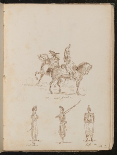 Twee soldaten te paard met opschrift 