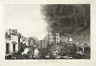 Uitzicht op Torro del Greco: genomen op de 8e dag na de uitbarsting van Vesuvius, 15 juni 1794, 1822 door Lady H. Fitzgerald