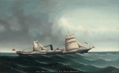 De Indo-China stoomschip Lightning onder zeil en stoom, 1892 door Lai Fong