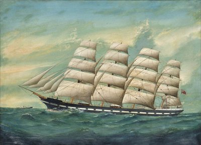Het viermastschip Romsdal vaart door de golven door Lai Fong