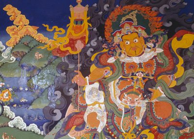 Fresco met kleurrijke godheden, Lamayuru Boeddhistisch klooster (Lamayuru Gompa), Himalaya, Ladakh district, staat Jammu en Kasjmir, India door Amadeo (after) Modigliani