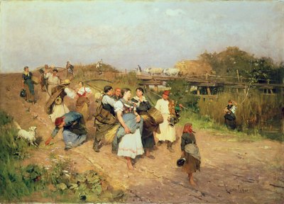 Oogsters op weg naar huis, 1881 door Lajos Deak Ebner