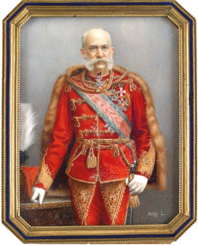 Portret van Frans Jozef I van Oostenrijk in Hongaars uniform door Lajos Osko