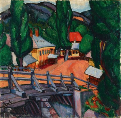 Landschap met een brug door Lajos Tihanyi