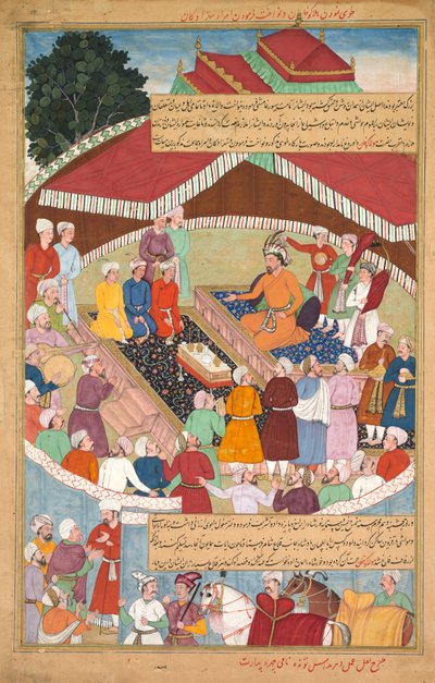 Hulagu Khan geeft een feest en verleent gunsten aan de amirs en prinsen..., c. 1596-1600 door Lal