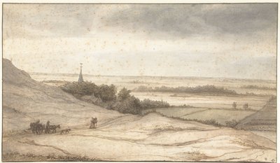 Gezicht vanuit de duinen op het dorpje Schoorl door Lambert Doomer