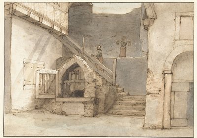 Waterput bij de stadsmuur te Bacharach door Lambert Doomer