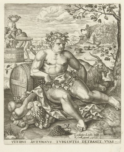 Herfst: Bacchus en de druivenoogst door Lambert Lombard