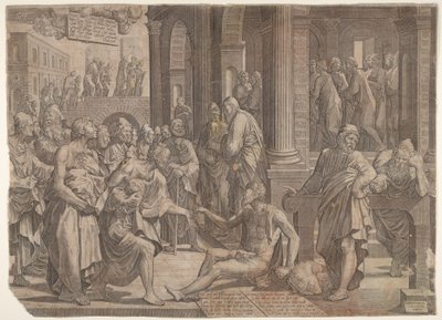 Sint Jan en Sint Petrus genezen de kreupele, 1553 door Lambert Suavius