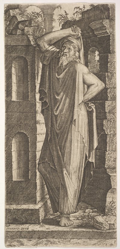 St. Philip, staand met zijn linkerhand op zijn heup en zijn rechterhand rustend op zijn hoofd, 1545 door Lambert Suavius