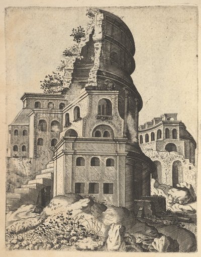 Verticaal landschap met de ruïnes van de Tempel van Venus en Roma, uit de serie 