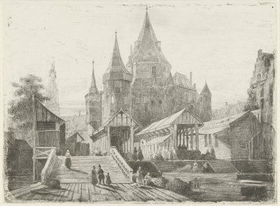 Gezicht op de Nieuwmarkt te Amsterdam door Lambertus  Hardenberg