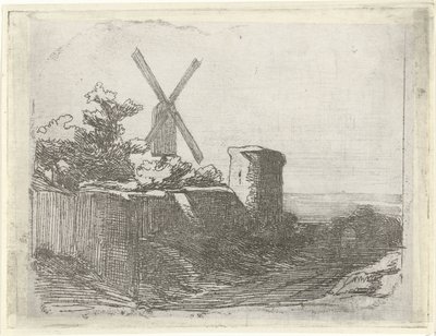 Ruïne met molen door Lambertus  Hardenberg