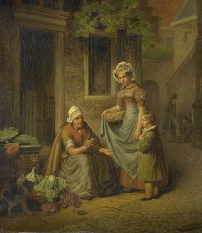 Vrouw die groenten verkoopt door Lambertus Johannes Hansen