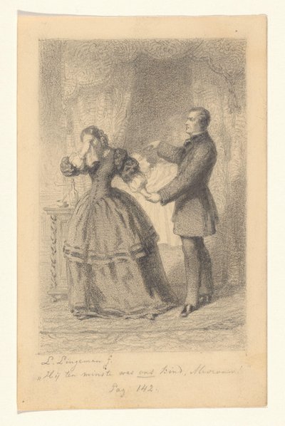 Echtpaar bij het sterfbed van hun kind door Lambertus Lingeman (signed by artist)