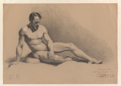 Zittend mannelijk naakt door Lambertus Lingeman