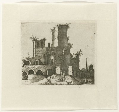 Ruïne met rechthoekige toren door Lambertus Suavius
