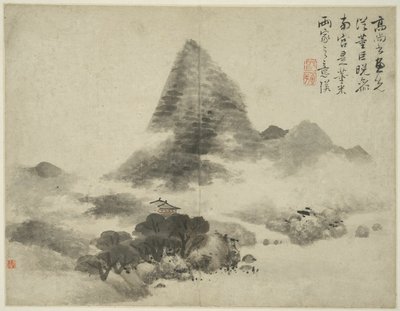 Landschap in de stijl van oude meesters: naar Gao Shangshu, volgend Dong Yuan (actief 937-975) en Ju Ran, en later in de stijl van Mi Fu (1051-1107) door Lan Ying