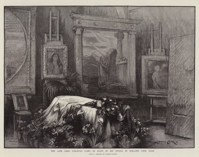 De overleden Lord Leighton opgebaard in zijn studio in Holland Park Road door Lance Calkin