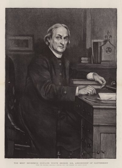 De Zeer Eerwaarde Edward White Benson, DD, aartsbisschop van Canterbury (gravure) door Lance Calkin