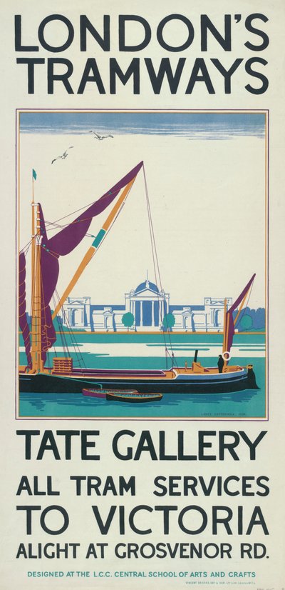 Tate Gallery, London County Council LCC Tramways poster door Lance Cattermole