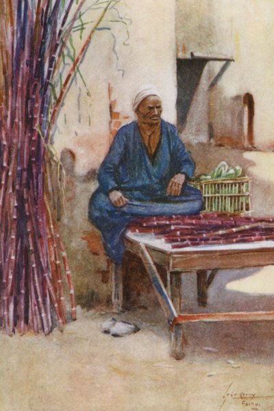 Mensen van Egypte: Suikerrietverkoper, Baia Kasseb (kleur litho) door Lance Thackeray