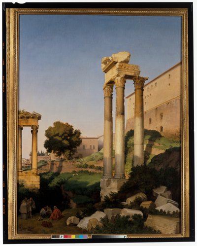 Uitzicht op het Romeinse Forum met de tempels van Vespasianus en Saturnus door Lancelot Théodore Turpin de Crissé de Crissé