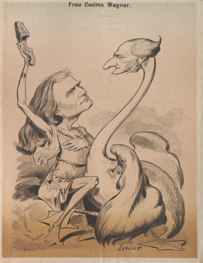 Richard Wagner als zwaan en Cosima Wagner als Leda Omslag van Die Bombe, 1875 door Laszlo Frecskay